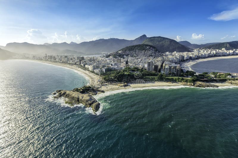 Aerial view of buildings on the Copacabana and Ipanema Beach in Rio de Janeiro royalty free stock photography Aerial view of buildings on the Copacabana and Ipanema Beach in Rio de Janeiro royalty free stock photography