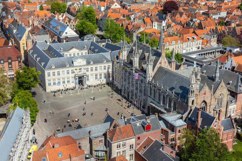 Aerial view of the Burg square with the City Hall. Bruges (Brugge) , Belgium. Aerial view of the Burg square with the City Hall. Bruges (Brugge) , Belgium