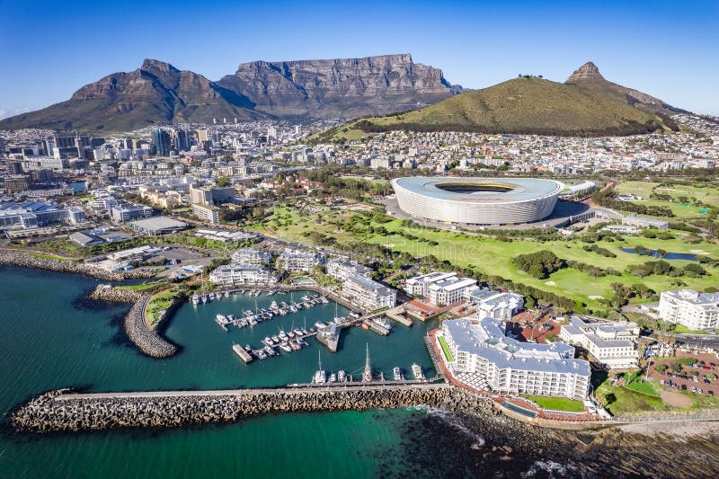 Aerial view of Cape Town Stadium, Kaapstad-stadion, Green Point, in Western Cape, South Africa