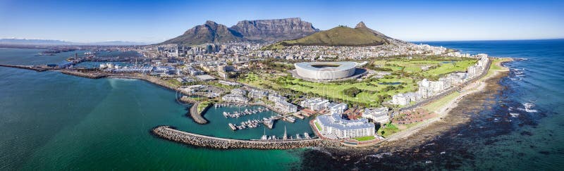 Aerial view of Cape Town Stadium, Kaapstad-stadion, Green Point, in Western Cape, South Africa