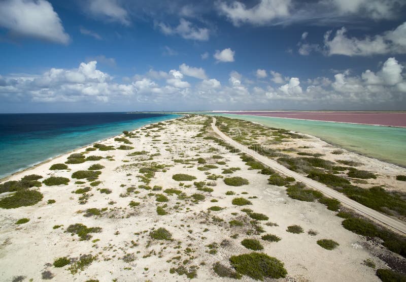 Aerial view of Caribbean coast along the island of Bonaire