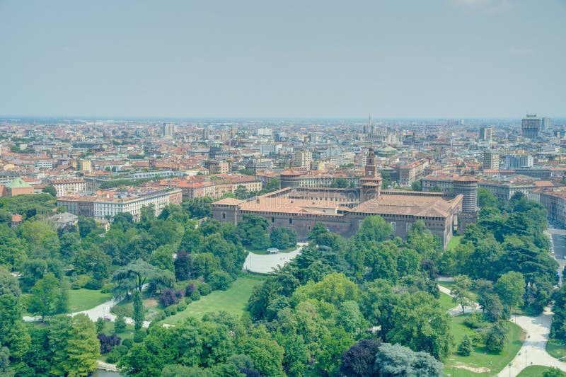 Aerial View of Castello Sforzesco from Torre Branca in Milano, Italy ...