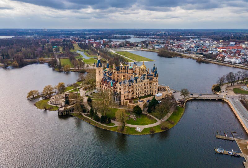 Aerial view of Castle of Schwerin Germany