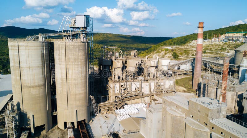 Aerial View Of Cement Manufacturing Plant. Concept Of Buildings At The