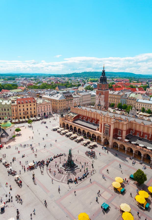 Aerial view on the central square and Sukiennice in Krakow. stock image Aerial view on the central square and Sukiennice in Krakow. stock image