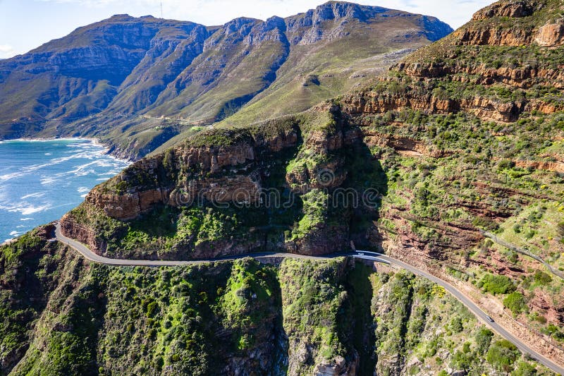 Aerial view of Chapman& x27;s Peak drive in Cape Town, Western Cape, South Africa