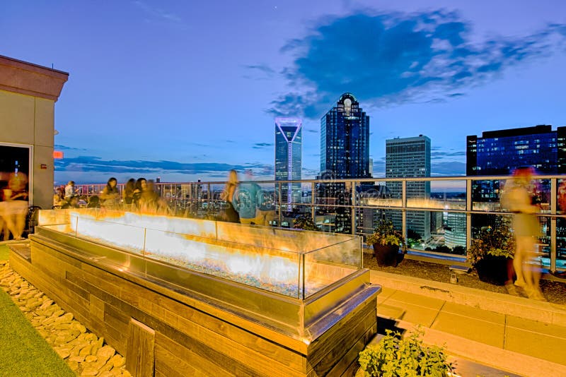 Aerial view of charlotte city skyline at sunset stock photo