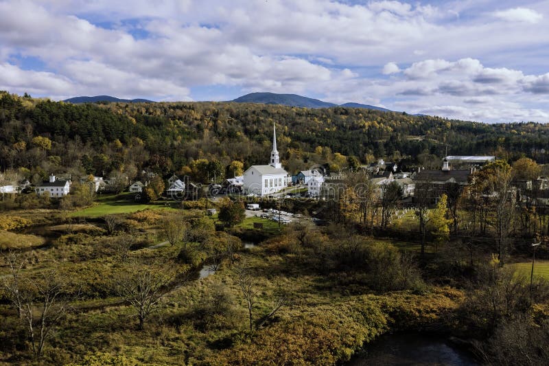 Aerial view of charming small town Stowe in Vermont stock image