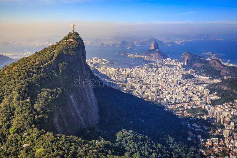 Aerial view of Christ the Redeemer and Rio de Janeiro city stock photo Aerial view of Christ the Redeemer and Rio de Janeiro city stock photo