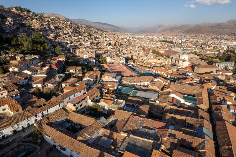 Aerial view of the city of Cusco royalty free stock photo