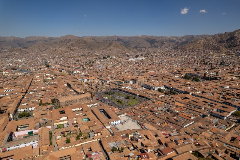 Aerial view of the city of Cusco stock photography