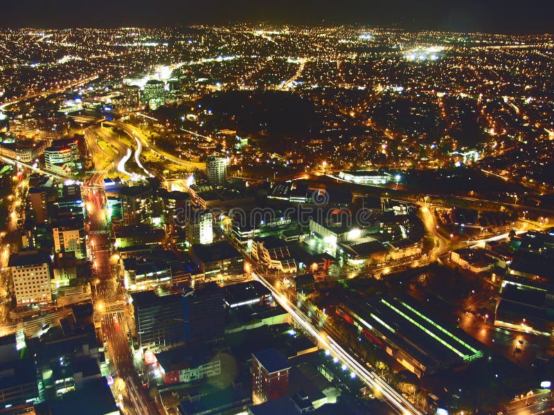 Letecký Pohled na Město Světel v Aucklandu Nové Zealands Sky Tower.