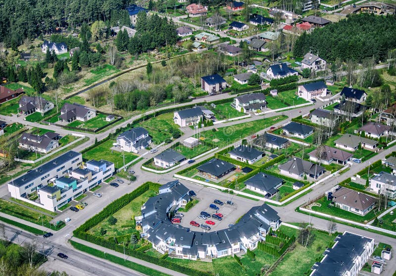 Aerial view of city suburbs