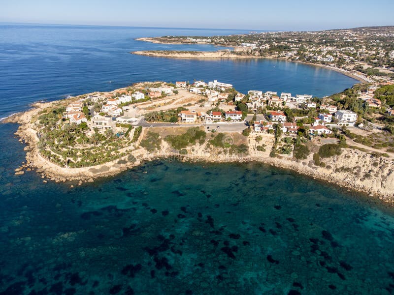 Aerial View on Clear Blue Water of Coral Bay in Peyia, Mediterranean ...