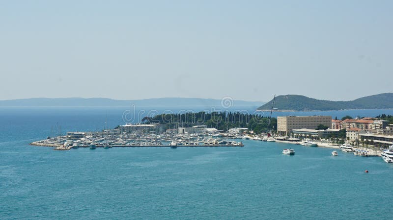 Aerial view of coast and hills from the bell tower, beautiful cityscape, sunny day, Croatia Adriatic sea, Split, Croatia stock photos Aerial view of coast and hills from the bell tower, beautiful cityscape, sunny day, Croatia Adriatic sea, Split, Croatia stock photos