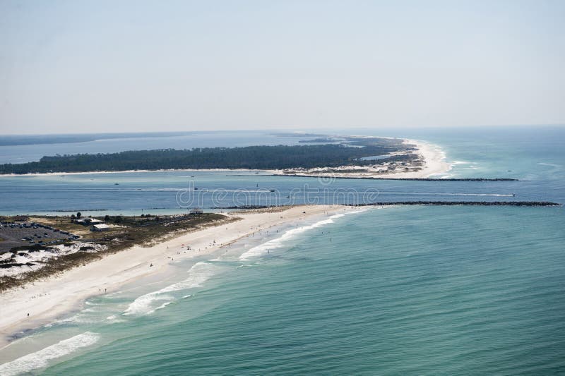 An aerial view of the coastline of Panama City Beach Florida at St. Andrews Bay royalty free stock photos An aerial view of the coastline of Panama City Beach Florida at St. Andrews Bay royalty free stock photos
