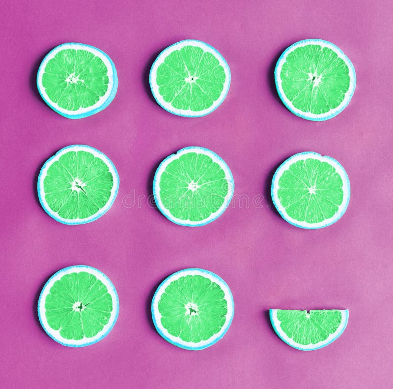 Aerial view of colorful citrus slices stock image