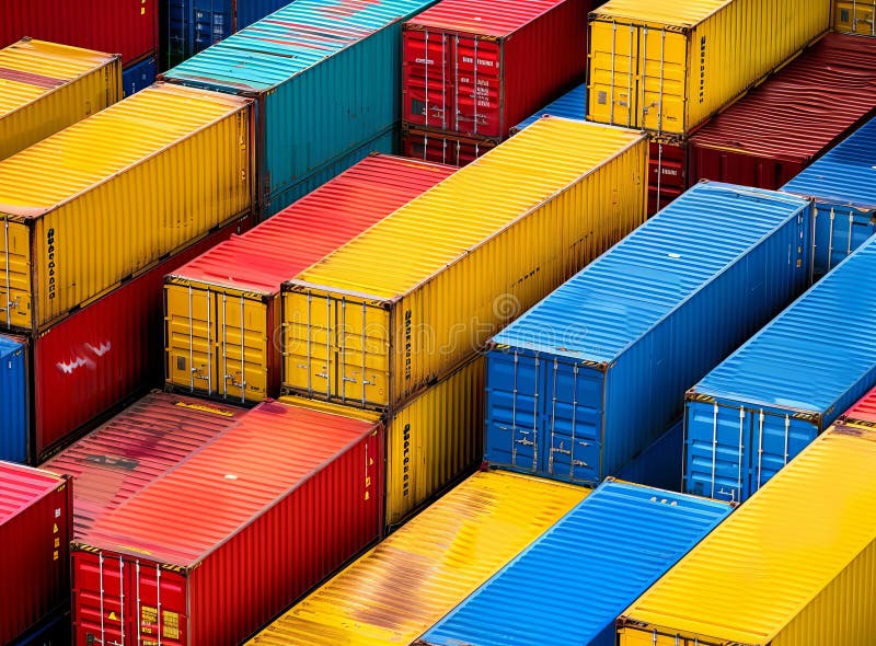 Aerial view of colorful shipping containers in a port, symbolizing global trade and logistics AI generated