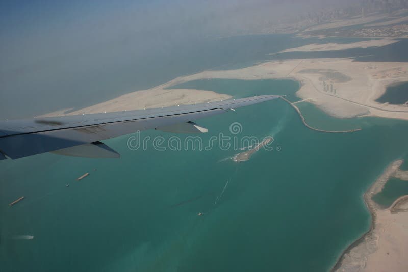 Aerial view of construction of island in dubai