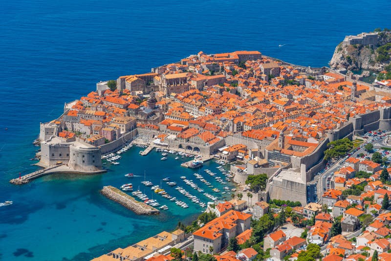 Aerial view of Croatian town Dubrovnik from Srd hill