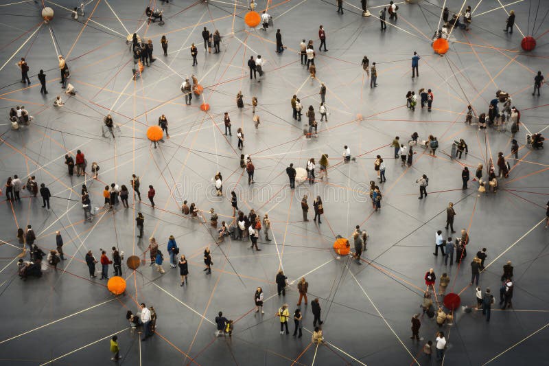 Aerial View of Crowd Communicating in Network of Connection royalty free illustration