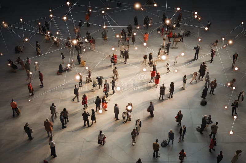 Aerial View of Crowd Communicating in Network of Connection royalty free illustration