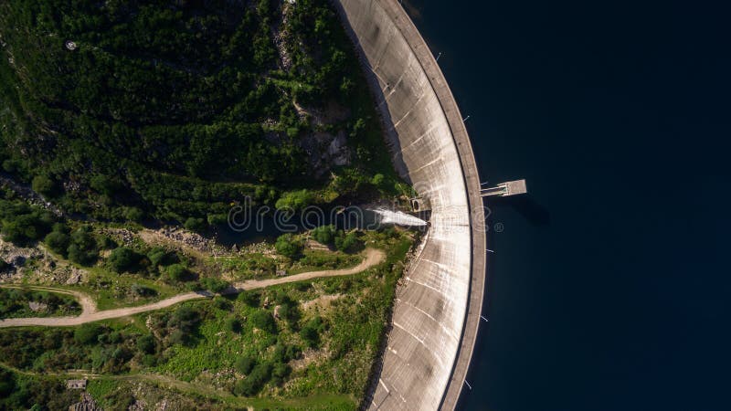 Aerial view of Dam of Vilarinho da Furna on Rio Homem, Portugal royalty free stock photo Aerial view of Dam of Vilarinho da Furna on Rio Homem, Portugal royalty free stock photo