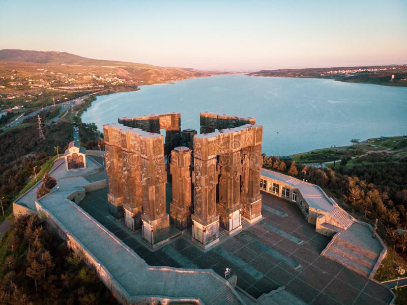 Aerial view down to monument