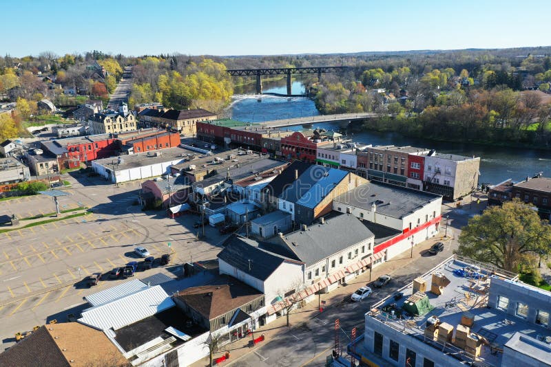 View of Paris, Ontario, Canada with Railway Bridge and Train Stock