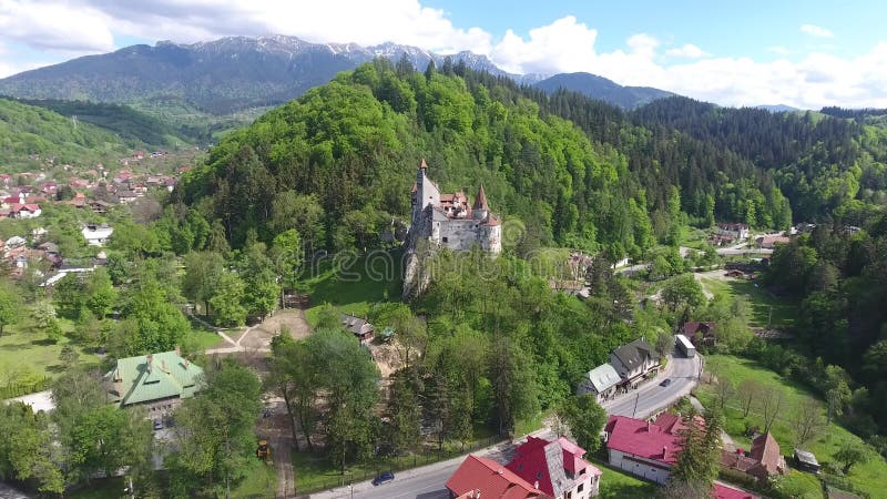 Aerial view of Dracula`s castle, in Transylvania, Romania