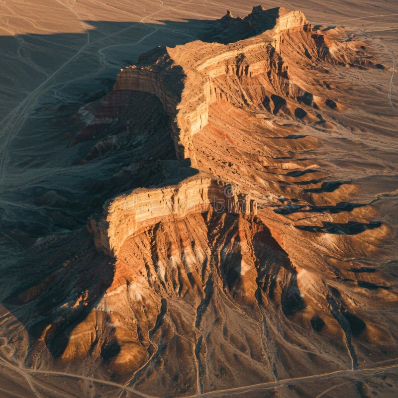 Aerial View of a Dramatic Desert Canyon at Sunset stock illustration