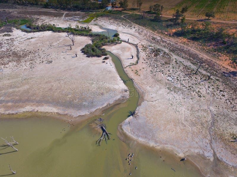 Aerial view of drought affected wetlands River Murray