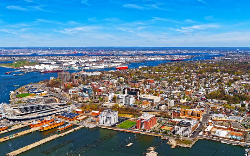 Aerial view of Port Newark in Bayonne reflex