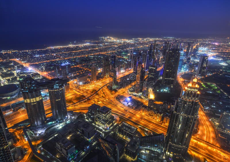 Aerial view of Dubai City at night royalty free stock photo Aerial view of Dubai City at night royalty free stock photo