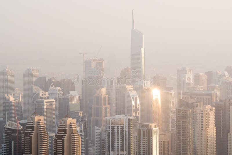 Aerial view of Dubai marina skyscrapers at dusk, UAE royalty free stock image Aerial view of Dubai marina skyscrapers at dusk, UAE royalty free stock image