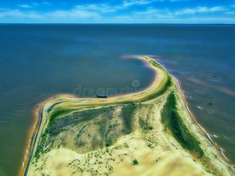 Aerial view of the dunes island - Las Dunas de San Cosme y Damian - in the middle of the Rio Parana, near the city Encarnacion.