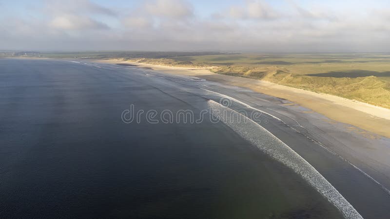 An aerial view of Dunnet Beach near Thurso on the north coast of Scotland