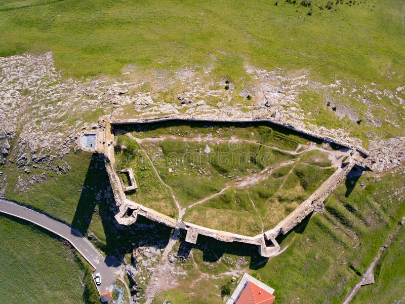 Aerial view of Enisala Fortress in Dobrogea Romania aerial view of archeological site