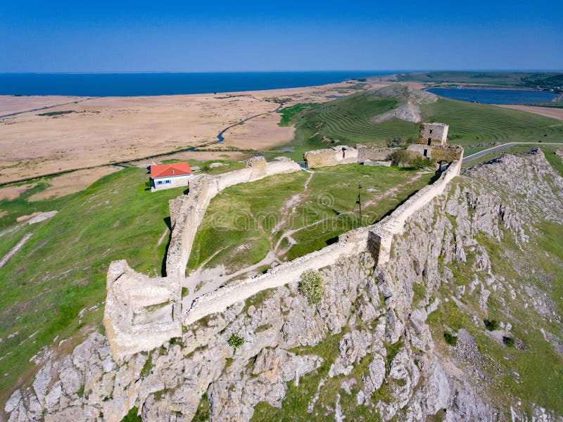 Aerial view of Enisala Fortress in Dobrogea Romania aerial view of archeological site