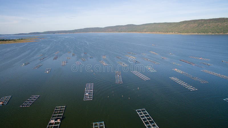 Aerial view ,fish coop, Fish cages ,Khonkean, Thailand royalty free stock photos