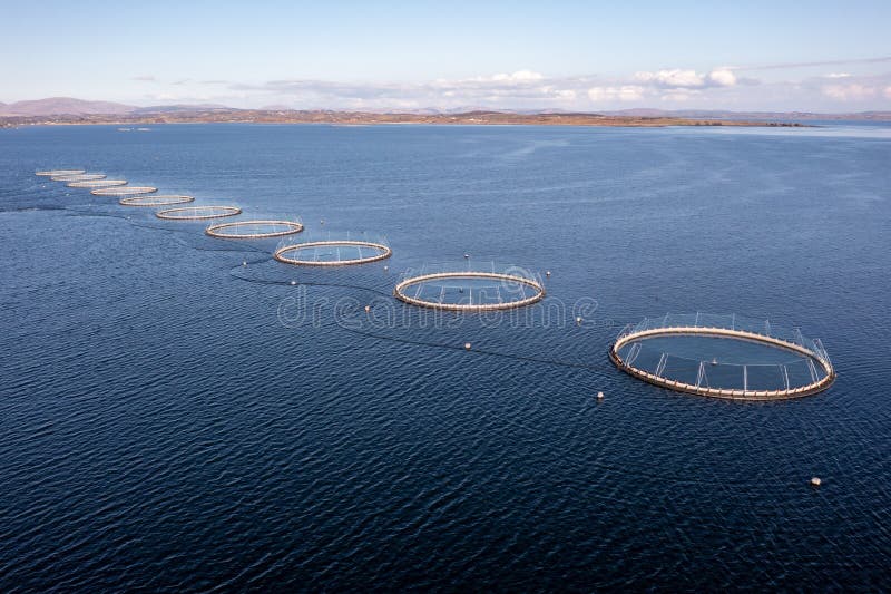 Aerial View of Fish Farm in County Donegal Ireland Stock Photo