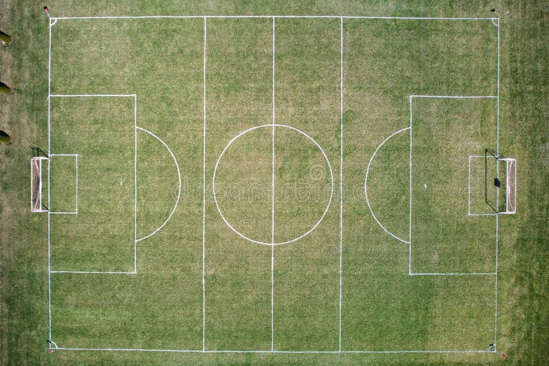 Aerial View of a Football Pitch Outdoors in the Daylight Stock Image