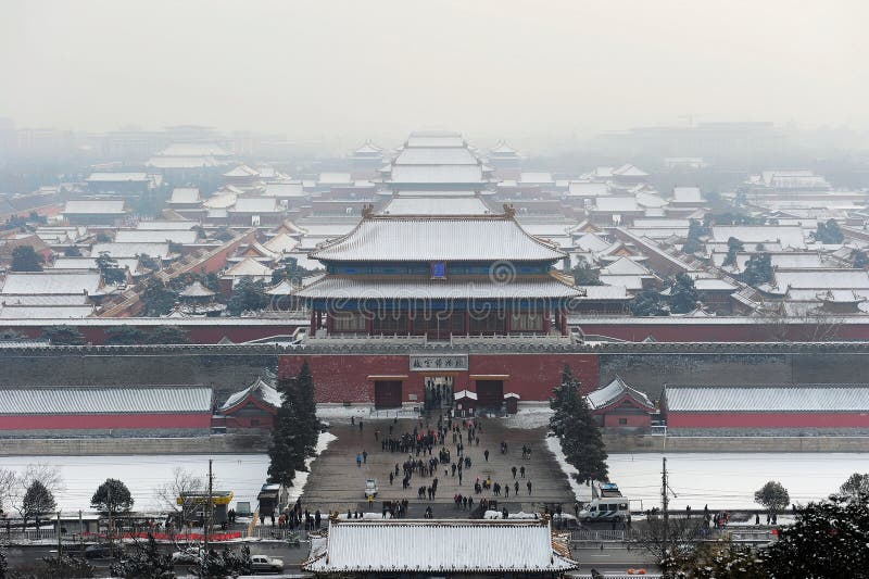 Aerial view of Forbidden city after snow