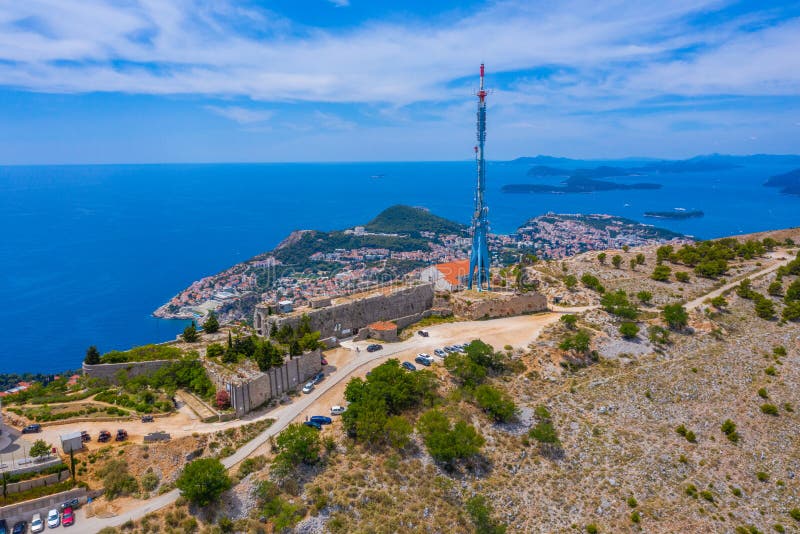 Aerial view of fort Imperial in Croatian town Dubrovnik