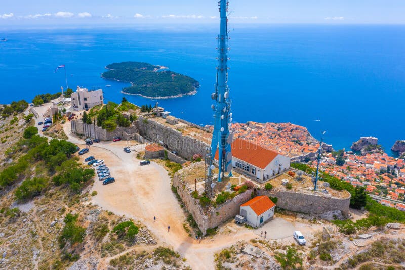 Aerial view of fort Imperial in Croatian town Dubrovnik