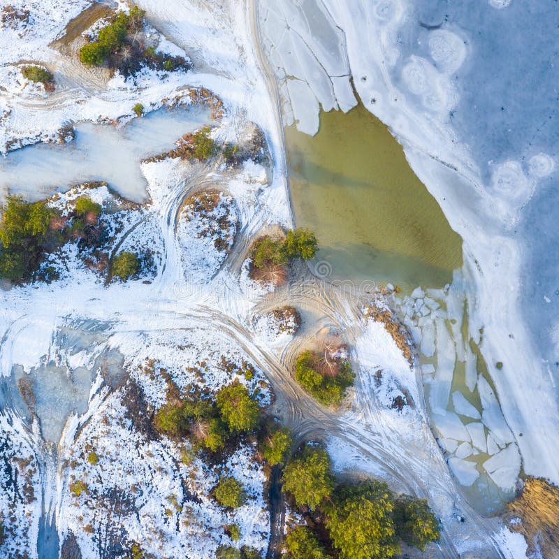Aerial View Of Frozen Lake Winter Scenery Landscape Photo Captured