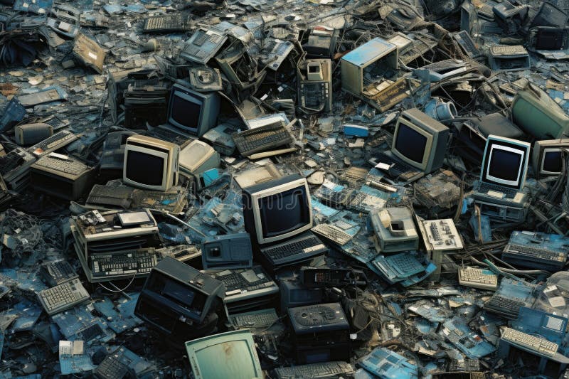 Aerial View of a Garbage Dump with Lots of Old Computer and Mobile Phones, Aerial View Capturing