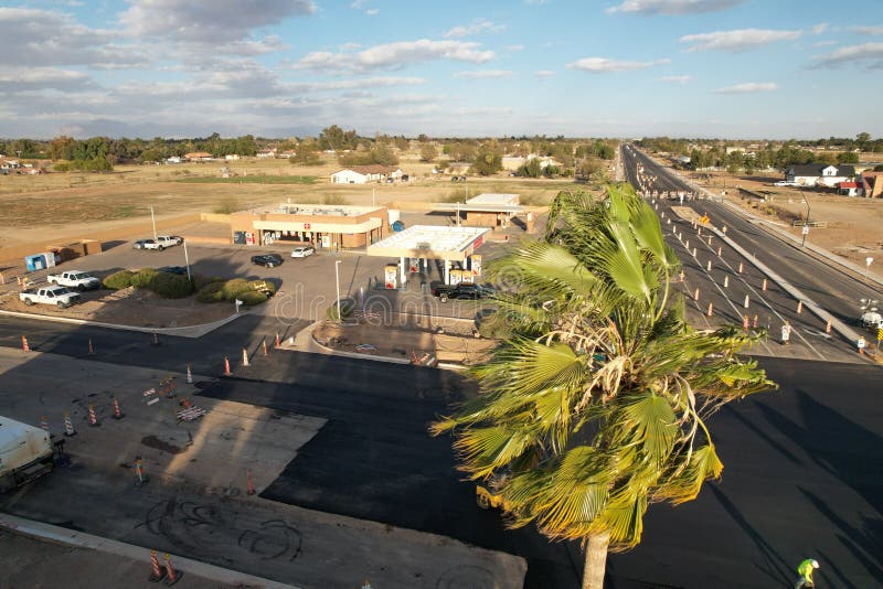 Aerial View of Gas Station Behind Palm in Gilbert Editorial Image