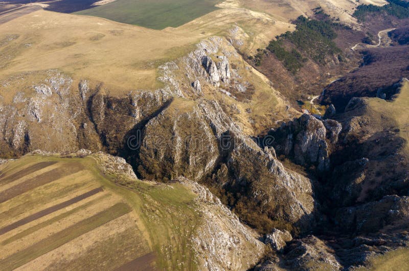 Aerial view of a gorge