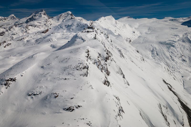 Aerial view of Gornergrat with Observatory in the Swiss ski region of Zermatt